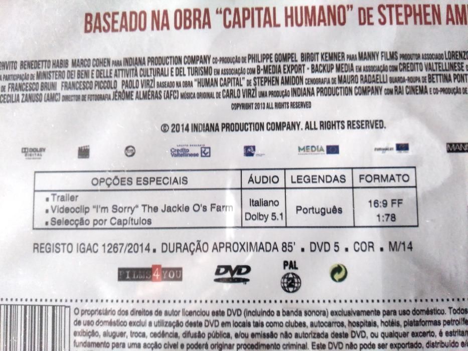 Capital Humano. Filme italiano do realizador Paolo Virzì em DVD