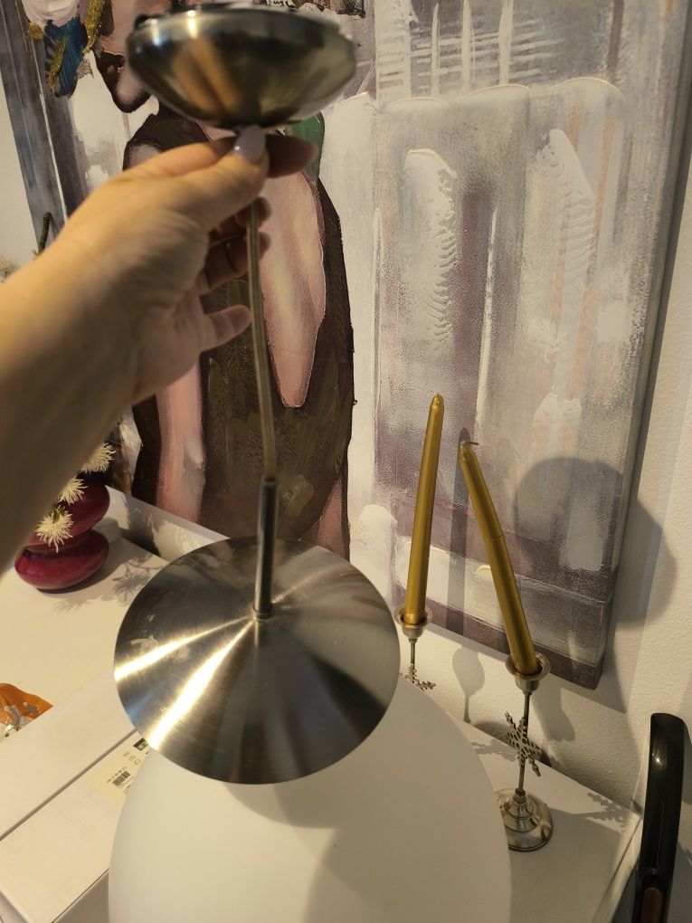 Candeeiro de teto inox. Globo de vidro.