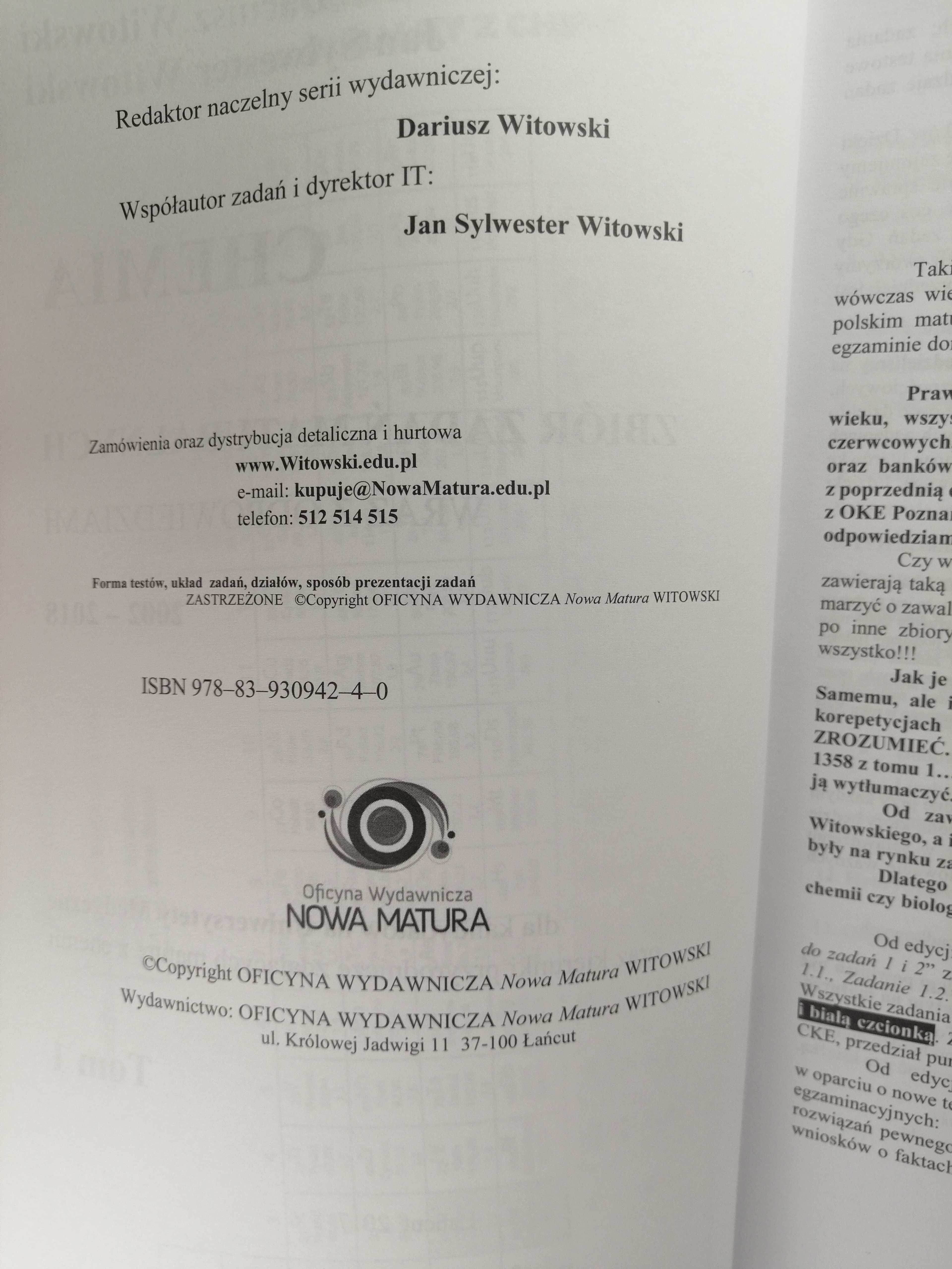 Książka: CHEMIA 1 zbiór zadań wraz z odpowiedziami skrypt Witowski