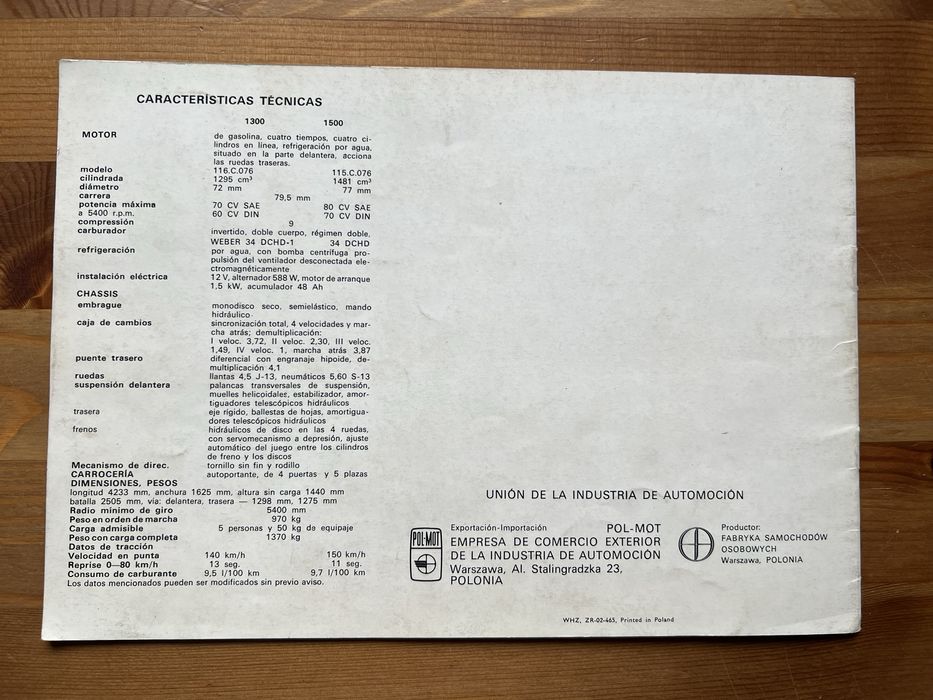 Prospekty Polski Fiat 125p instrukcja Duży Fiat