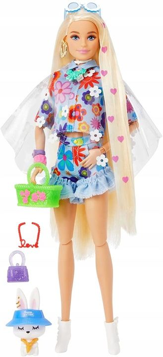 Lalka Barbie Extra Lalka W Wiosennym Ubraniu + Króliczek + Akcesoria