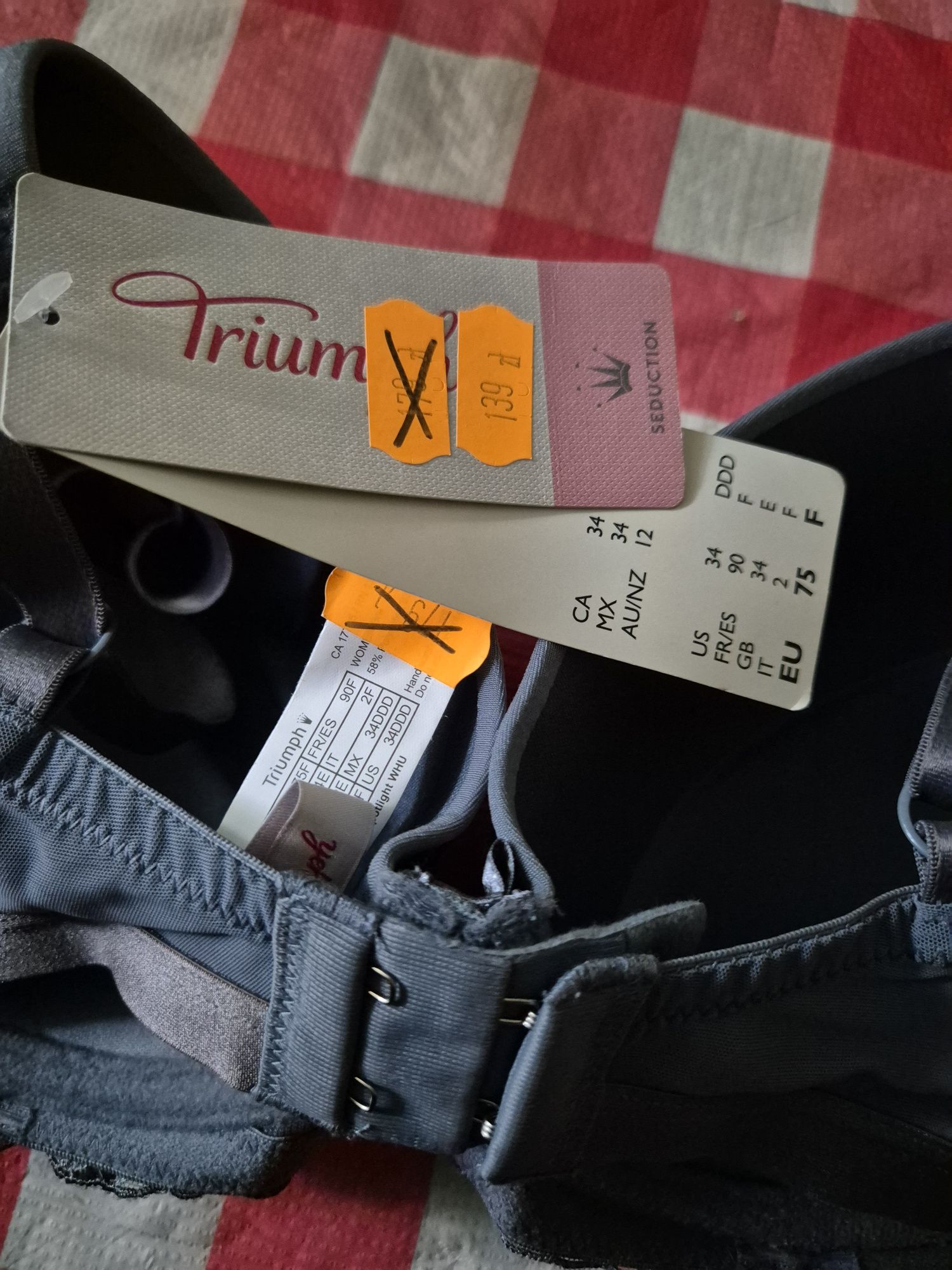 Grafitowy stanik Triumph 75F nowy z metką