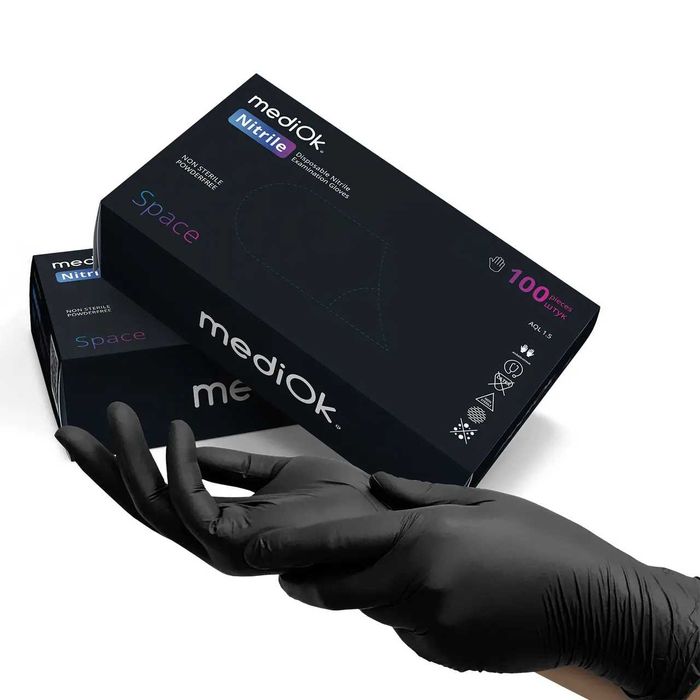 Рукавички нітрилові MediOK Black Space XS,S,M,L,XL (50пар) чорні