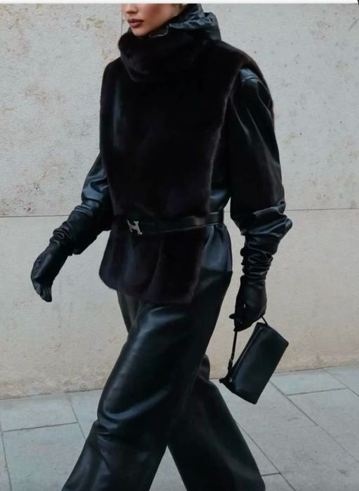 Манішка чорна жіноча норка еко хутро манишка ЭКО мех черная