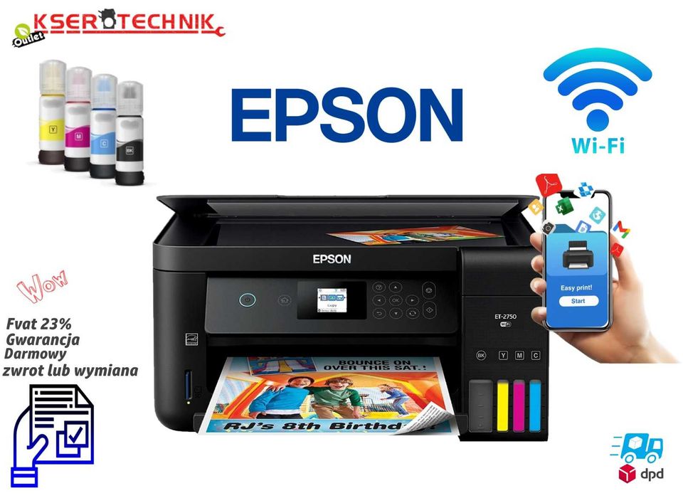 Epson EcoTank ET 2750 / Funkcje 3w1 / Wi-Fi / Wysoka jakość wydruku /