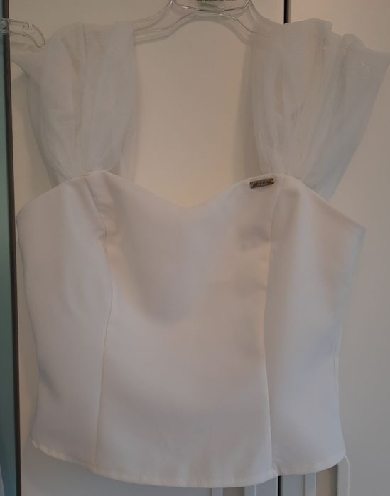 Komplet spódnica tiulowa midi i bluzka r.34/36 kremowo beżowy