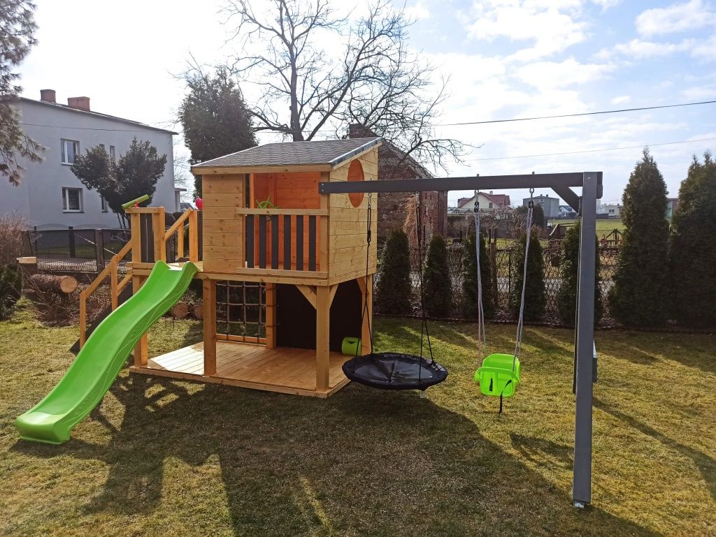 Drewniany plac zabaw, model PINOKIO huśtawka domek