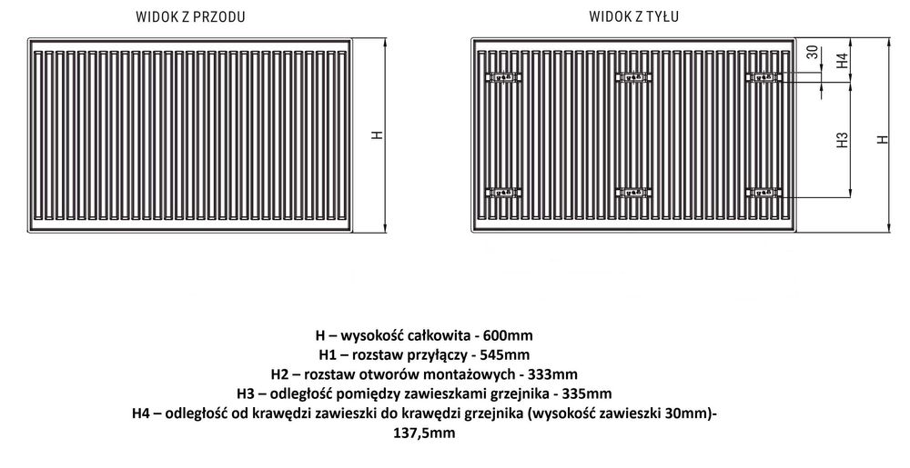 600x600 C22 Zasilanie Boczne  panelowy grzejnik CO  Szadek