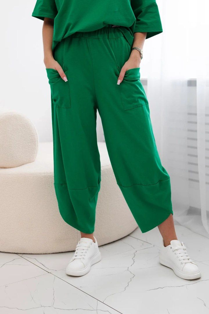 Komplet damski bluzka i spodnie zielony włoski