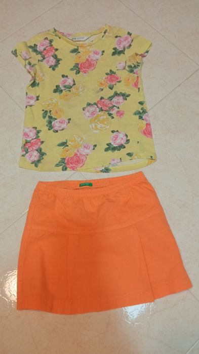 Conjunto saia Benetton e tshirt H&M. Menina 5-6 anos