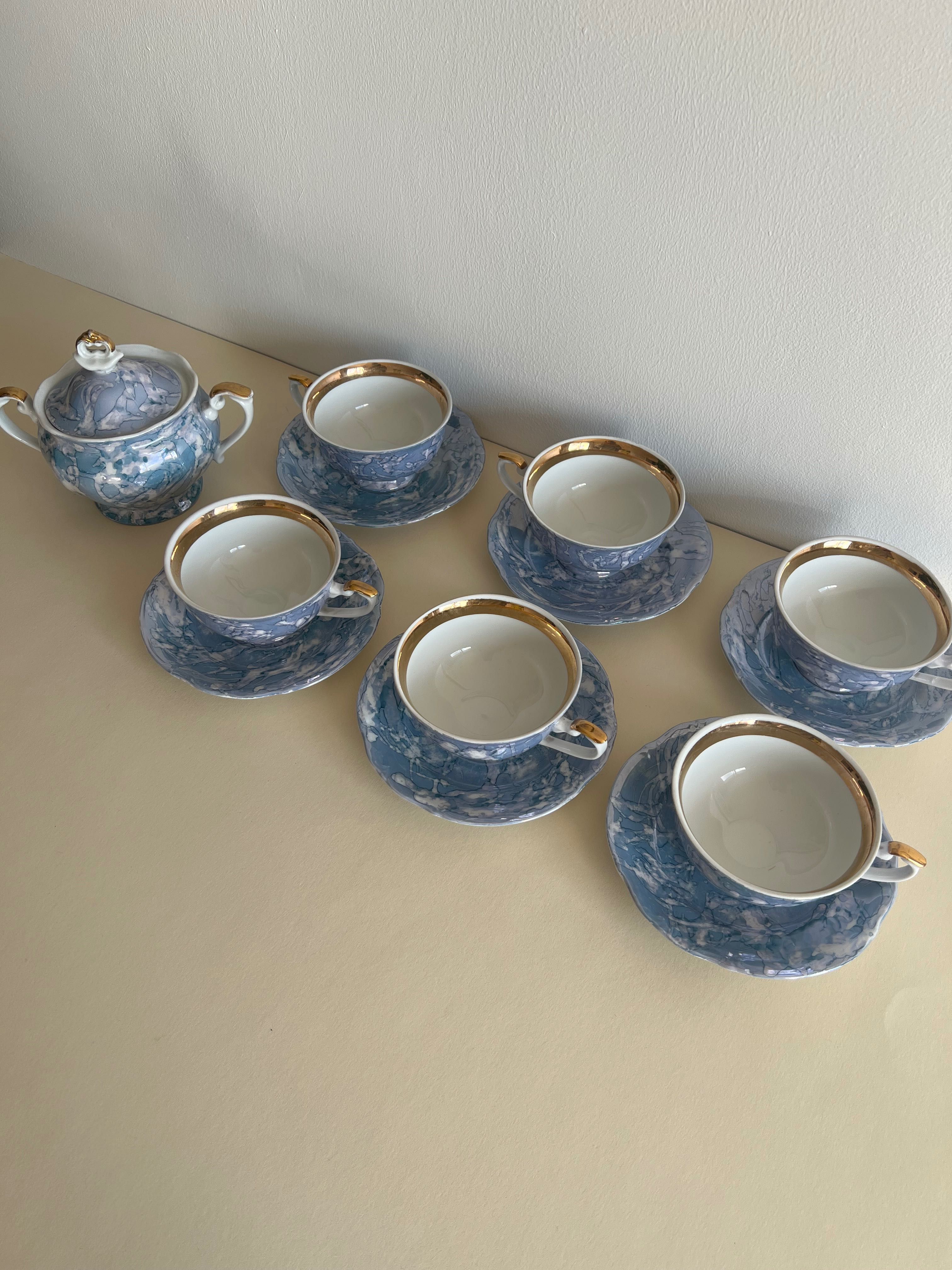 Serwis kawowy Chodzież porcelanowy vintage niebieski PRL