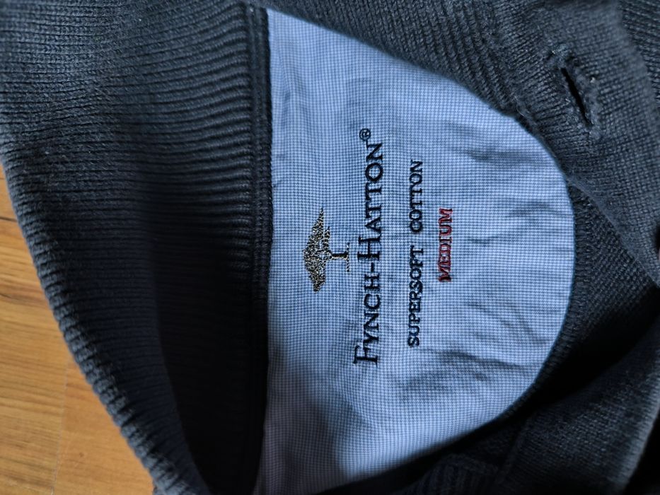 Fynch-Hatton Sweter męski M Bawełna granatowy guziki ze stójką