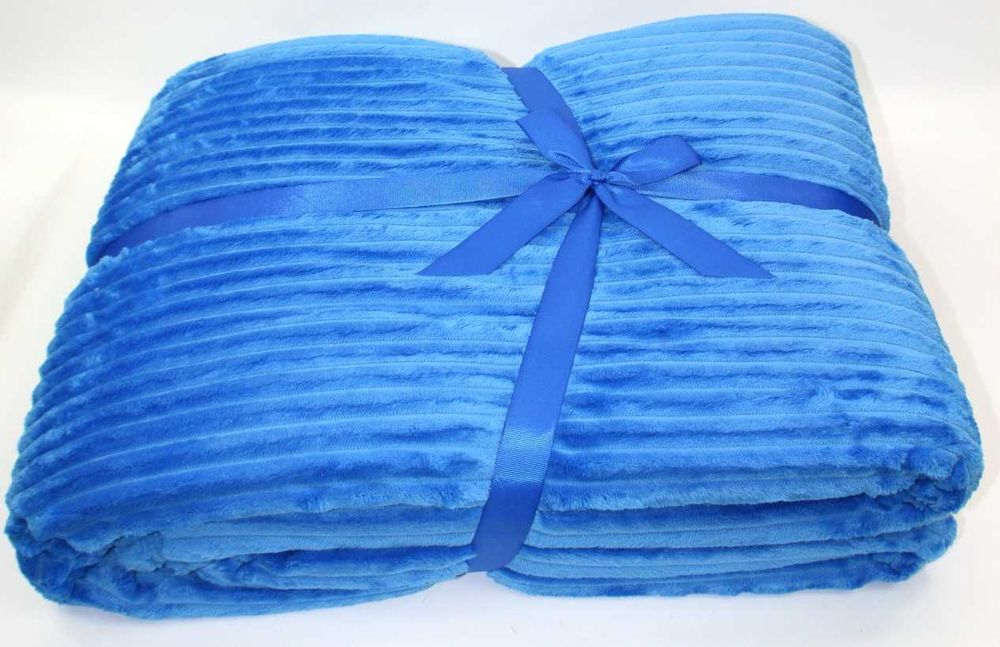 Gruby ciepły koc Elway 160x200 miękki błękitny welur pled 1,8kg w etui