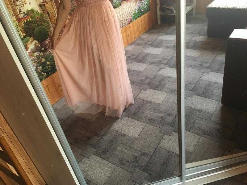 Платье свадебное длинное фатиновое пудровое р.40-42