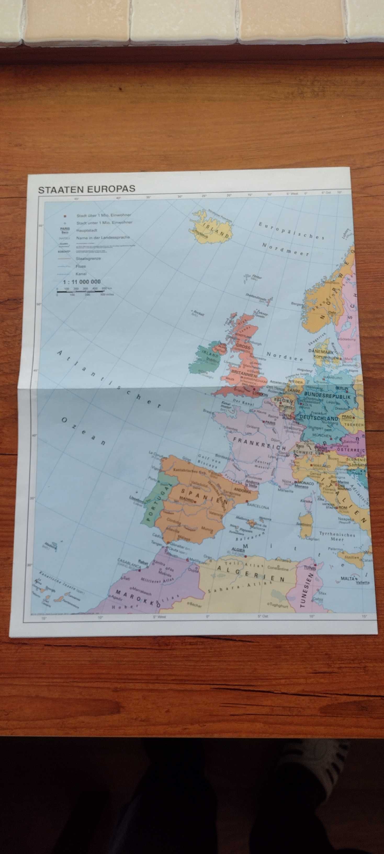Карта Европы физическая и политическая А4/А2