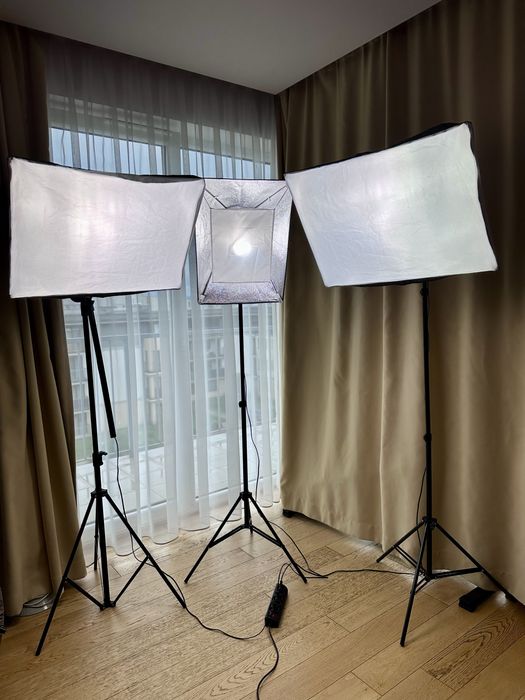 3 lampy studyjne / softboxy + statywy + 8 żarówek, OKAZJA!