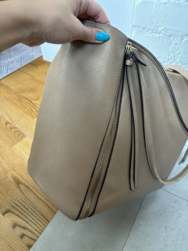 ZARA torebka shopper beżowa złote suwaki torba nude shopperka