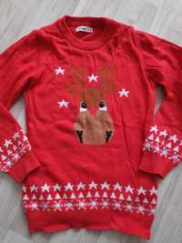 Sweter dziecięcy świąteczny renifer czerwony 134 cm