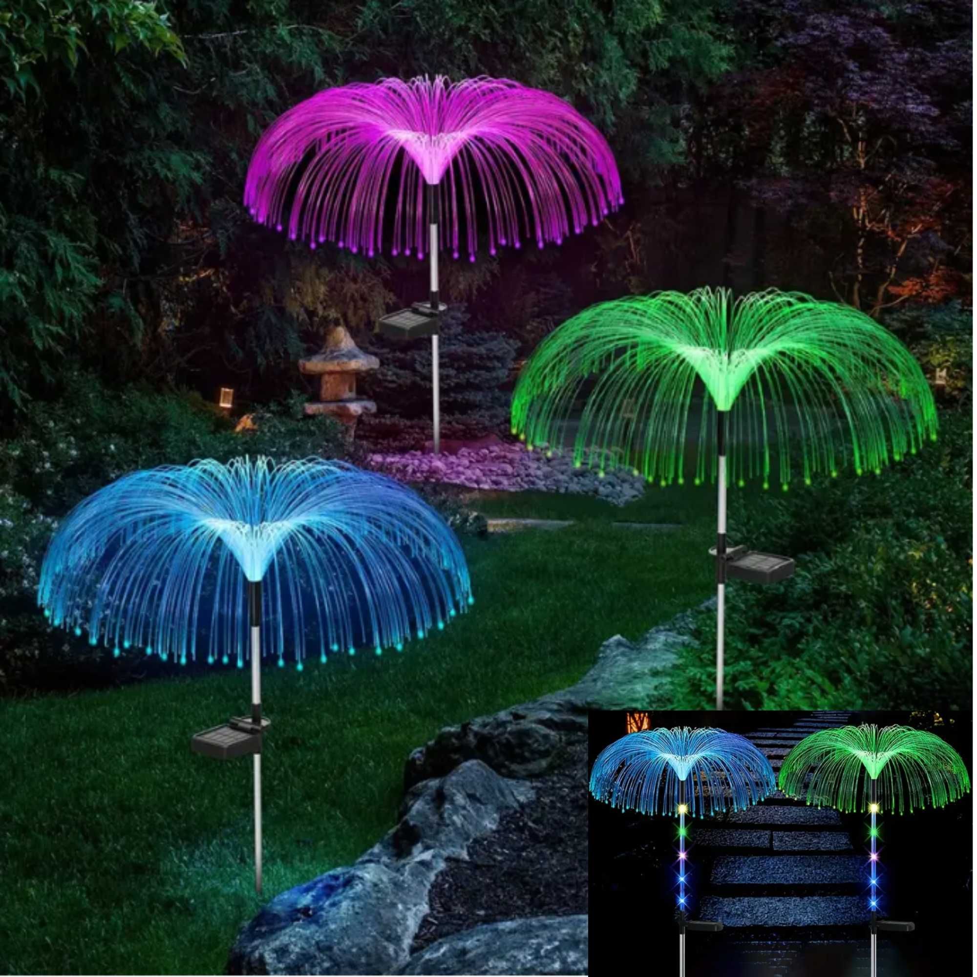 LAMPA Solarna Ogrodowa MEDUZA Wbijana Czujnik Zmierzchu Kolorowa 2 szt