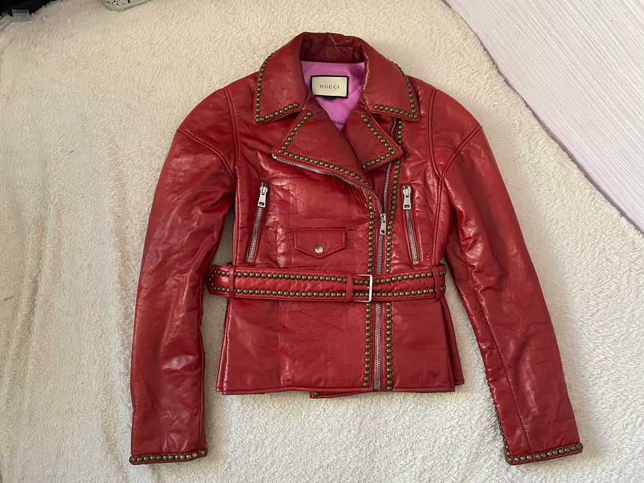 gucci jacket винтажная кожаная куртка косуха р S-М оригинал