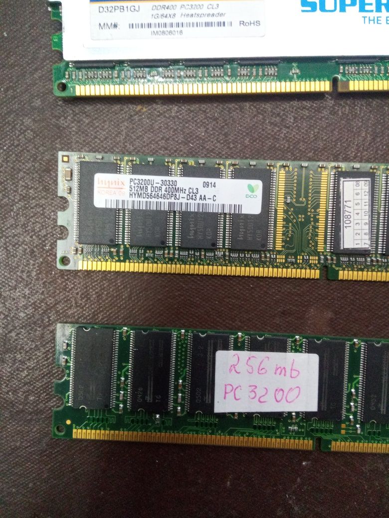 DDR1 PC3200 2GB(1+1GB),512Mb,256Mb