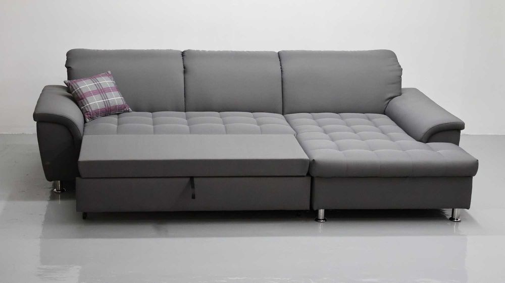 TIX Narożnik funkcja spania szara tkanina kanapa rogówka sofa oparcie
