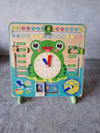 Drewniany zegar kalendarzowy, dzieci żaba tablica zegar zabawka, 'Kids