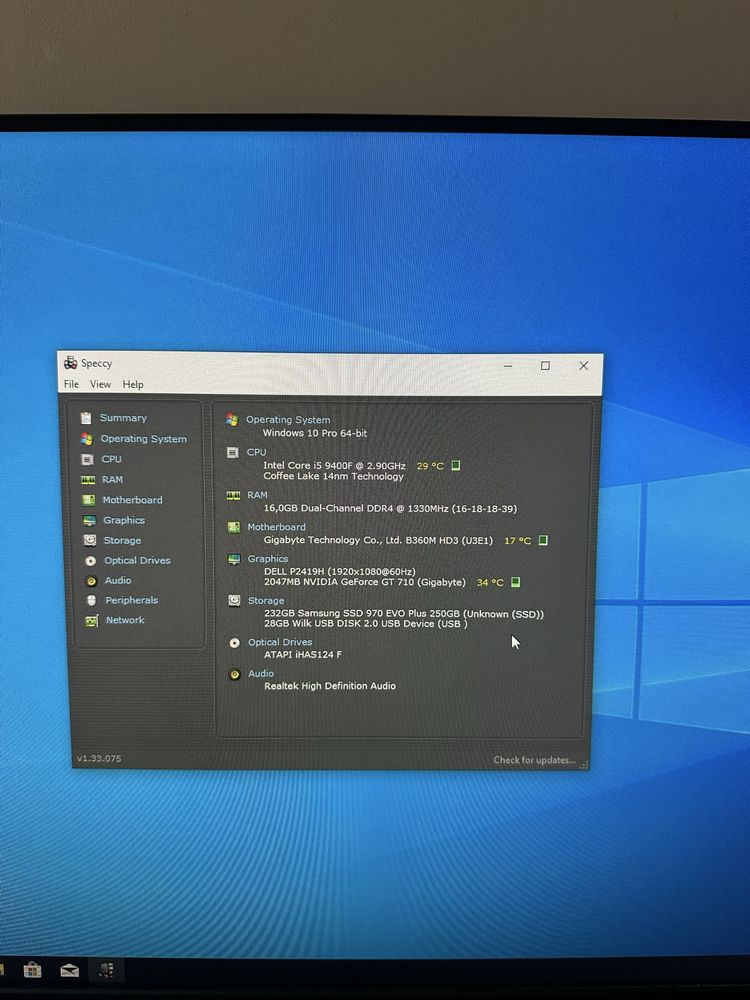 Komputer stacjonarny Intel Core i5 9400F 8GB RAM 250GB SSD NVME
