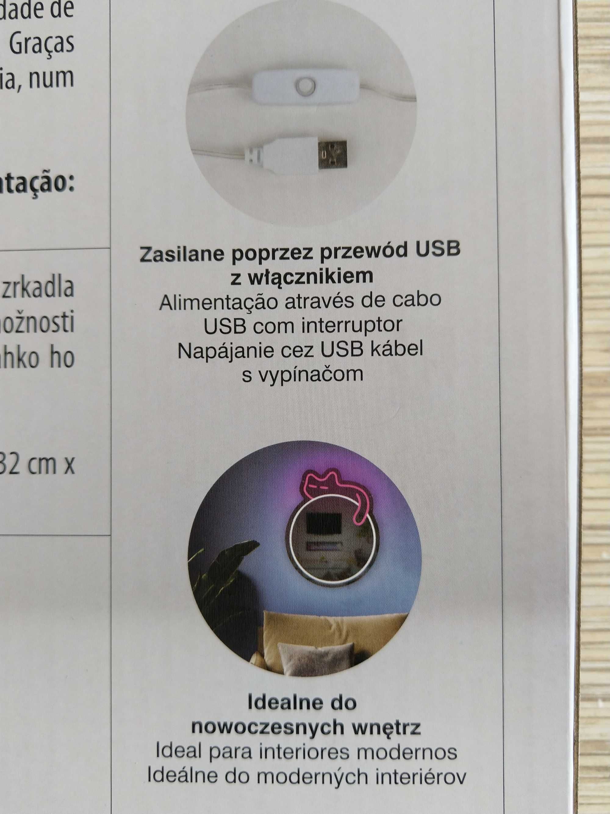 NOWE Lustro Podświetlane z Neonem LED Kot Kotek z Podświetleniem LETHE