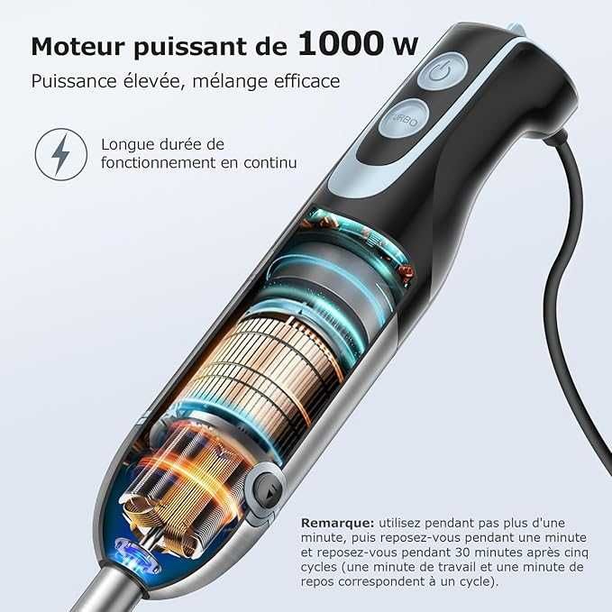 FRESKO Blender ręczny, 1000 W z kubkiem 700 ml z pokrywką
