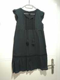 Sukienka czarna krótki rękawek H&M z ozdobnym szyciem, rozmiar 36/S