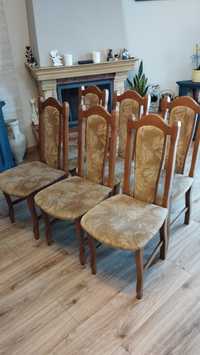 Sześć krzeseł do jadalni salonu, lite drewno tapicerowane