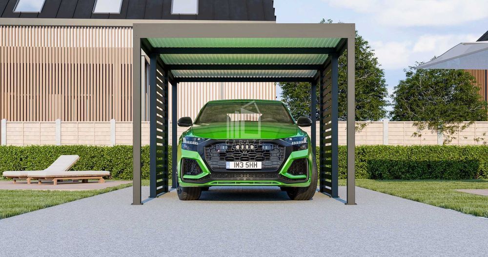 Carport Premium - Wiata Samochodowa 3X5 Antracyt Zabudowa - Id956