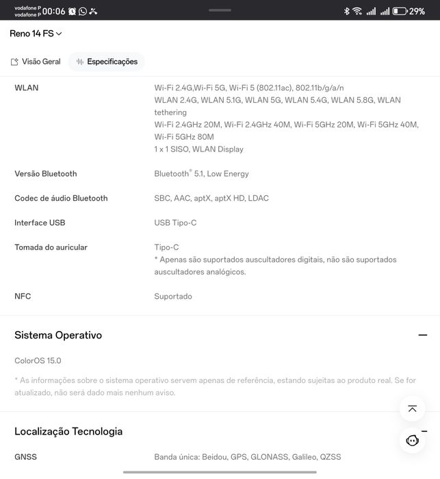 Telefone OPPO Reno 14 FS 5G novo 512 Gb