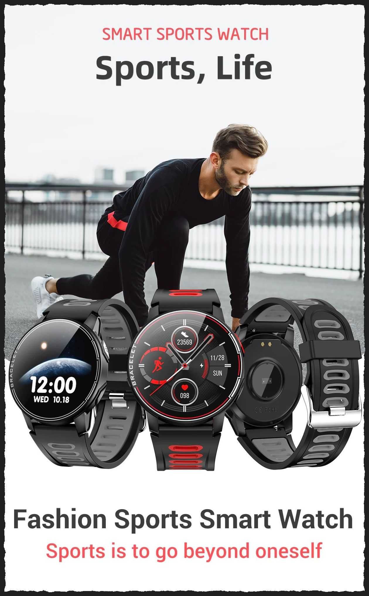 Smartwatch L6 SLIMY, tętno, kroki, puls, stoper HIT !