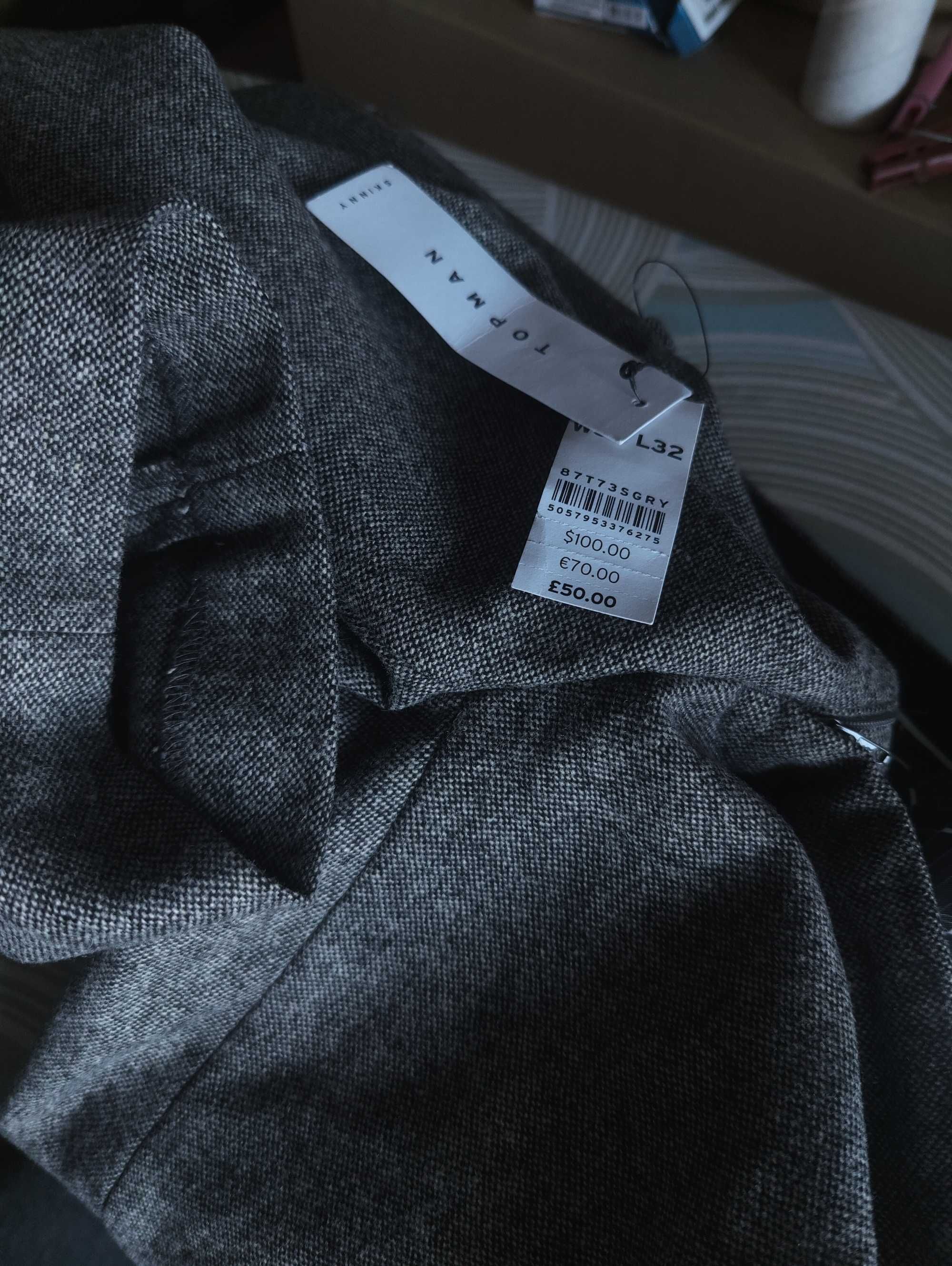 Джинсы брюки TopMan wool trousers Англия w32 grey.