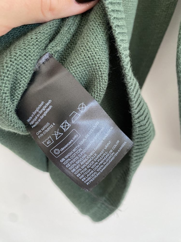 Sweter h&m 98 ciemnozielony bawełna gładki