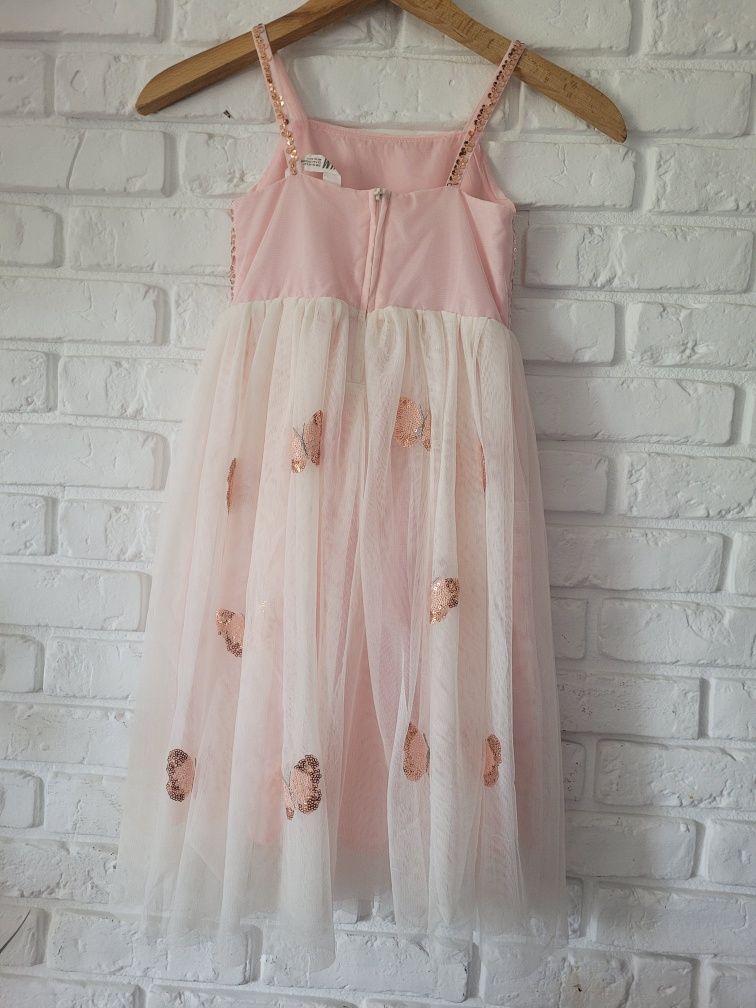 Sukienka tiulowa z cekinami elegancka z motylkami h&m rozmiar 116