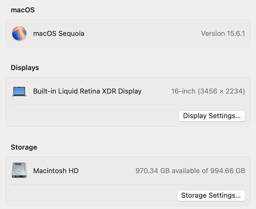 MacBook Pro 16 2021 32GB 1TB SSD Space Gray 85%