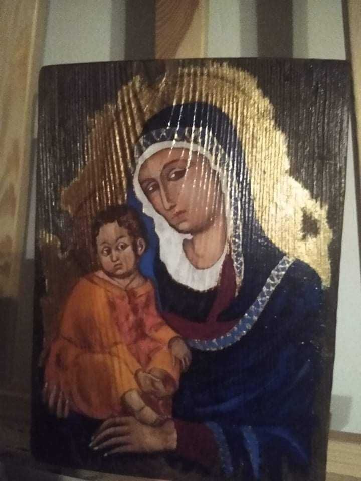 Ikona na desce Matka Boża z Dzieciątkiem I wysokość 31 cm