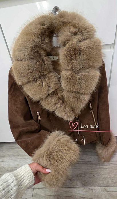 Ramoneska zamszowa nowosc futerko lis jenot softy