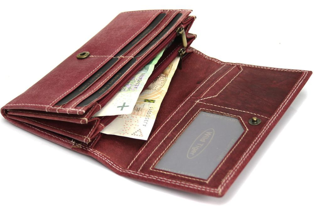 portfel damski skóra nubuk wild tiger - ciemnoczerwony