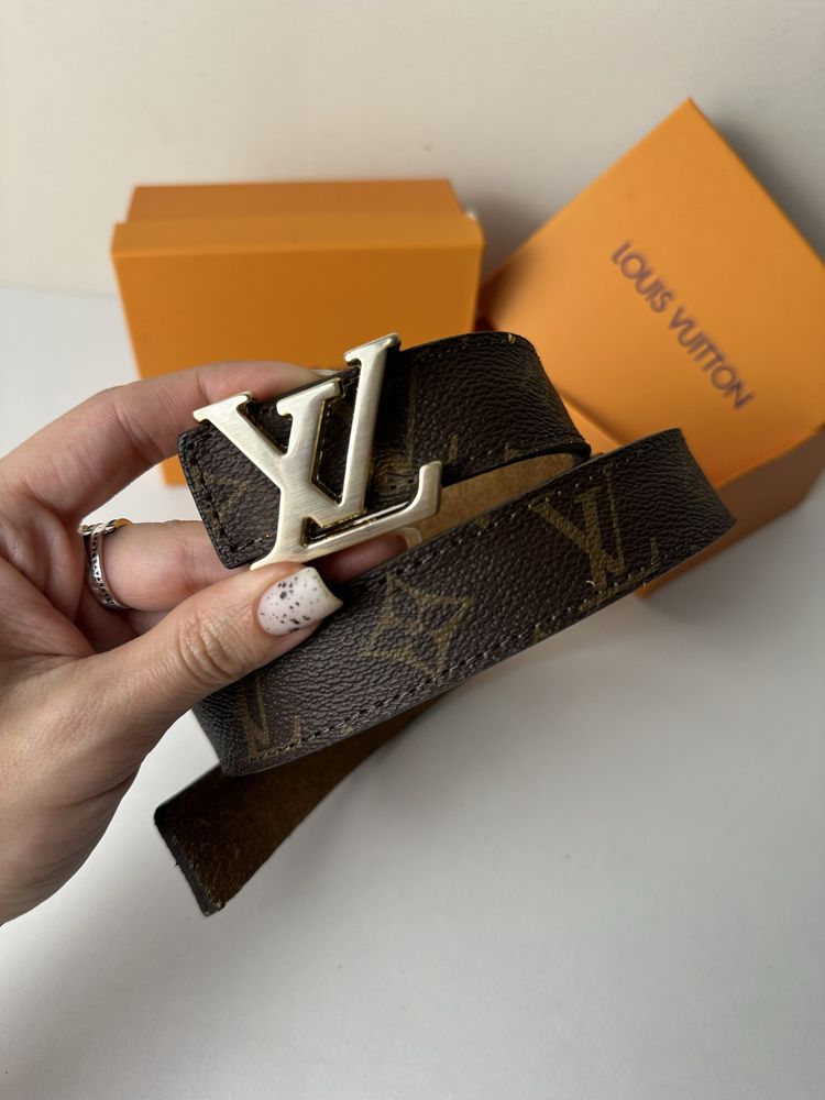 Skórzany pasek Louis Vuitton cienki monogram brązowy skóra naturalna