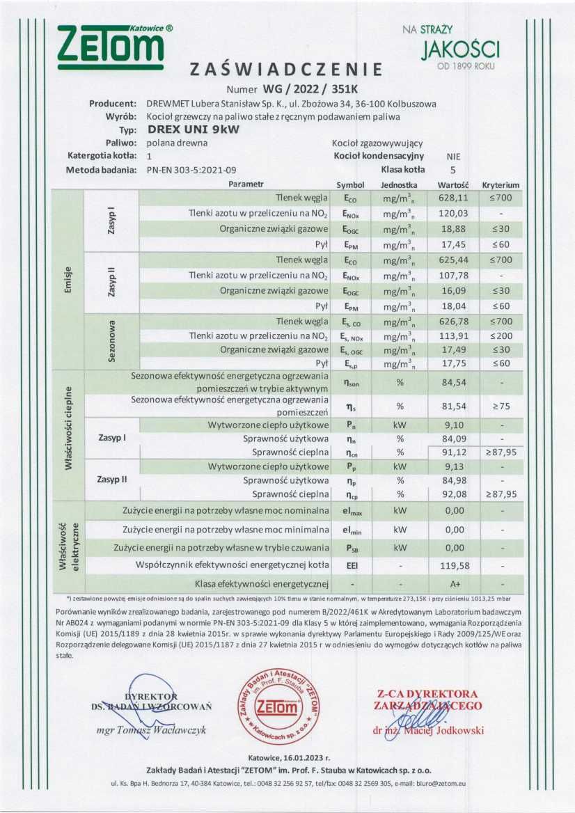 Kocioł DREW-MET UNI DREX 9 kW - wersja na  drewno i  pellet