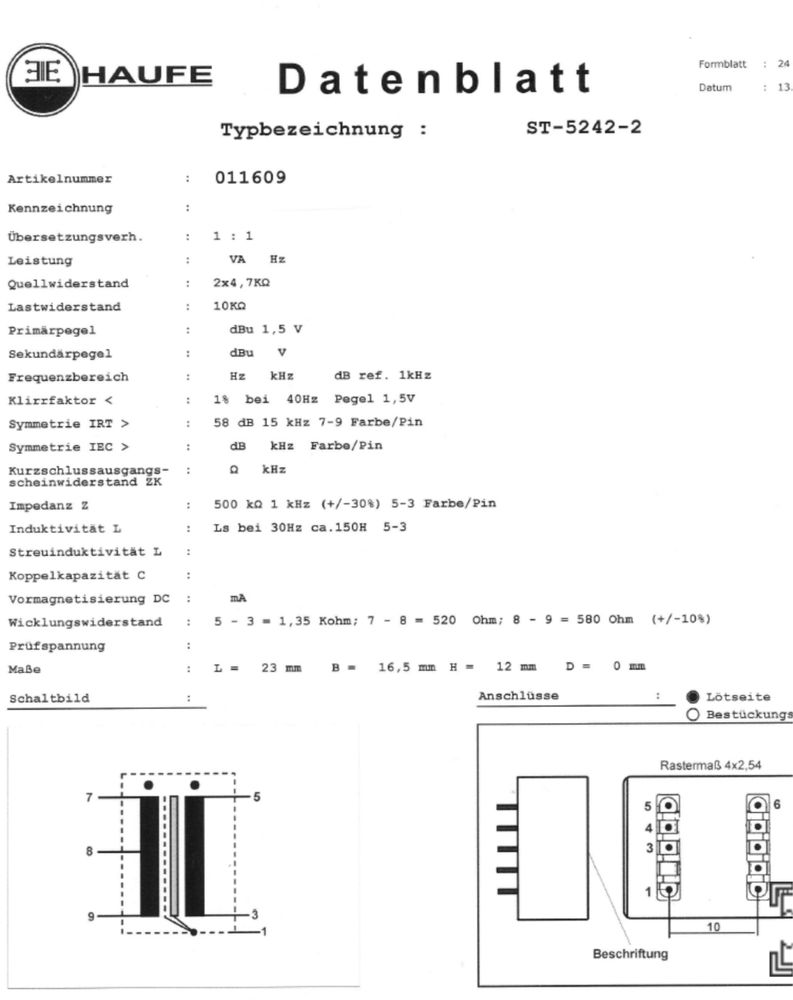 HAUFE Klotz transformatory symetryzujące 1:1 dibox rca xlr balun  2szt
