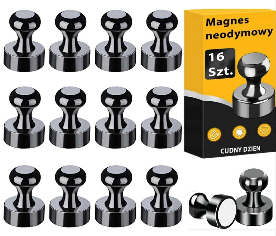 Mocne magnesy neodymowe 12x16 czarne – zestaw 16 szt lodówki i tablicy