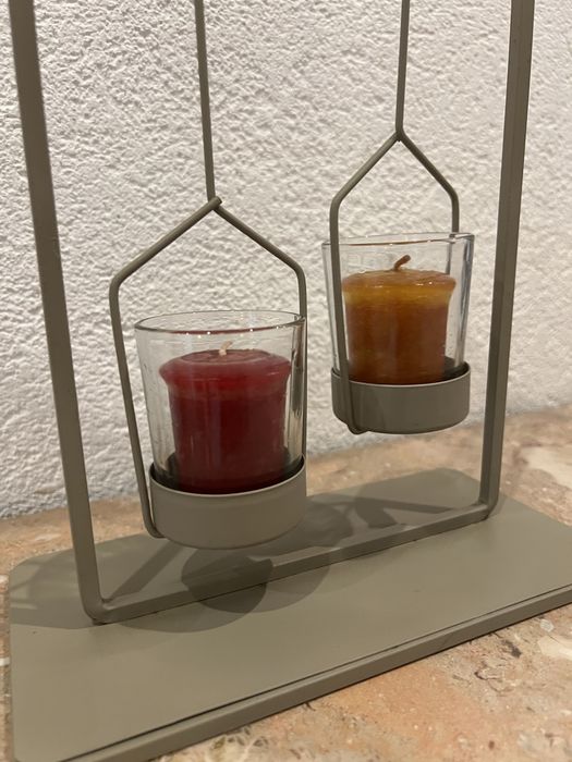 Castiçal com pássaro e com duas velas Loja do Gato Preto