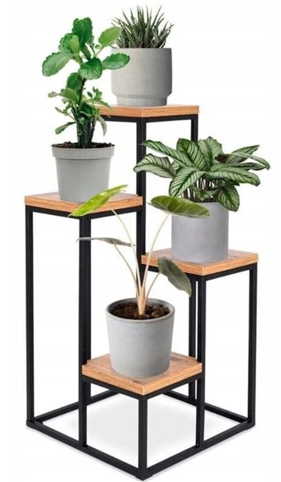 Kwietnik Stojak Na Kwiaty Rośliny Metalowy Stojący 4 Półki Loft 67Cm