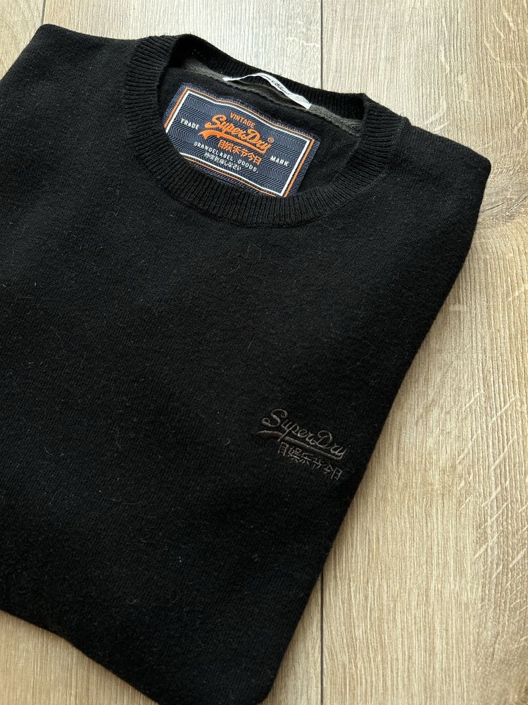 Sweter męski Superdry bawełna Kaszmir czarny klasyczny elegancki