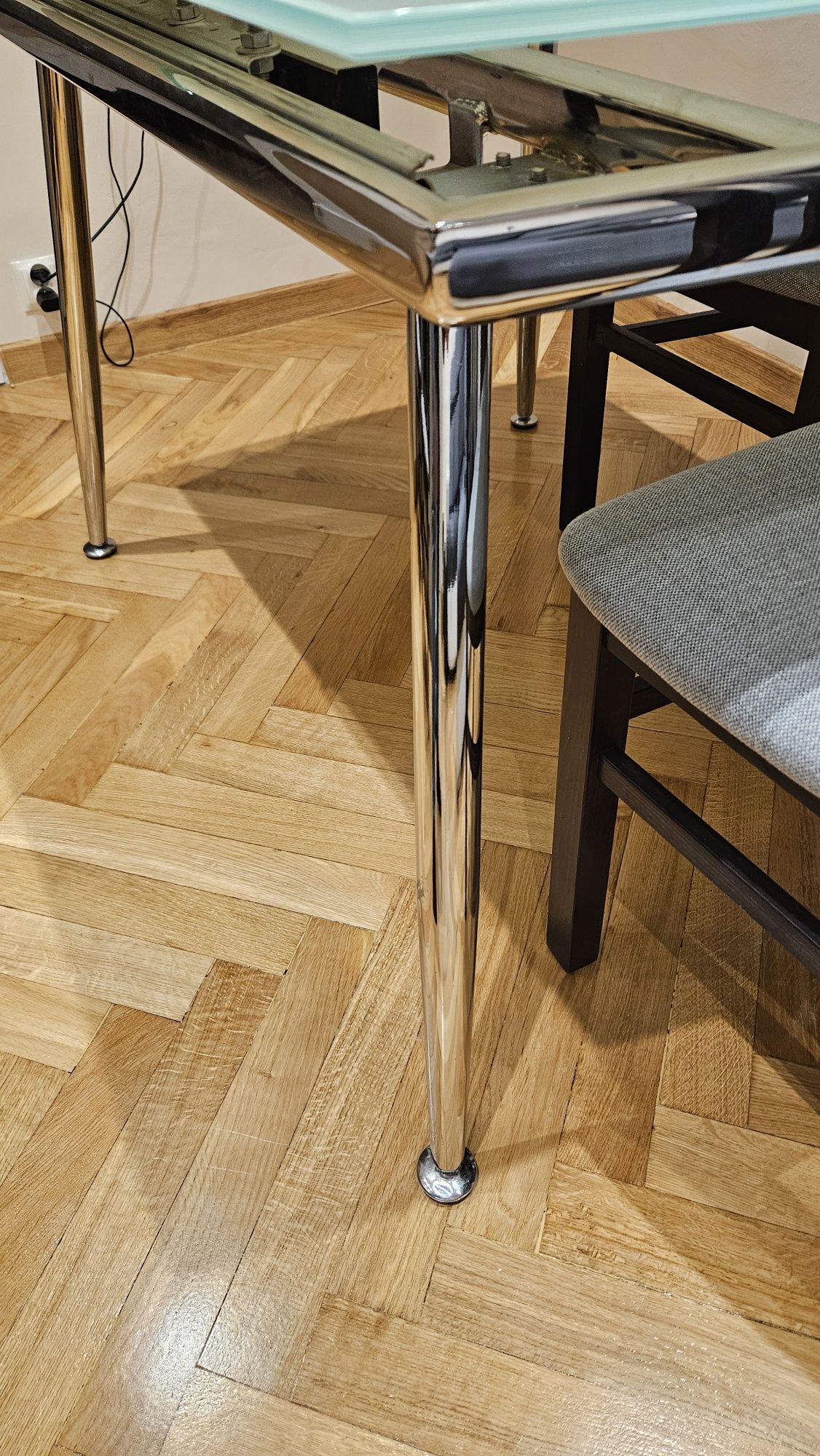 Nowoczesny Szklany stół metal chromowany rozkładany szare szkło